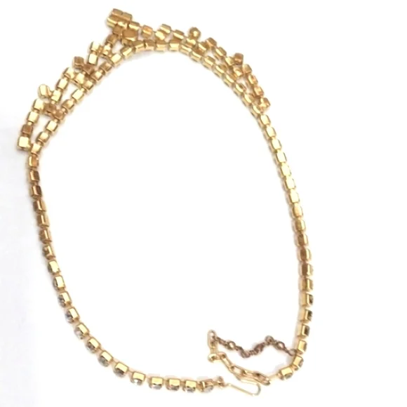 VINTAGE DARK BLUE CLEAR RHINESTONE CHOKER COLLAR BIB 15-18" NECKLACE - Picture 10 of 11